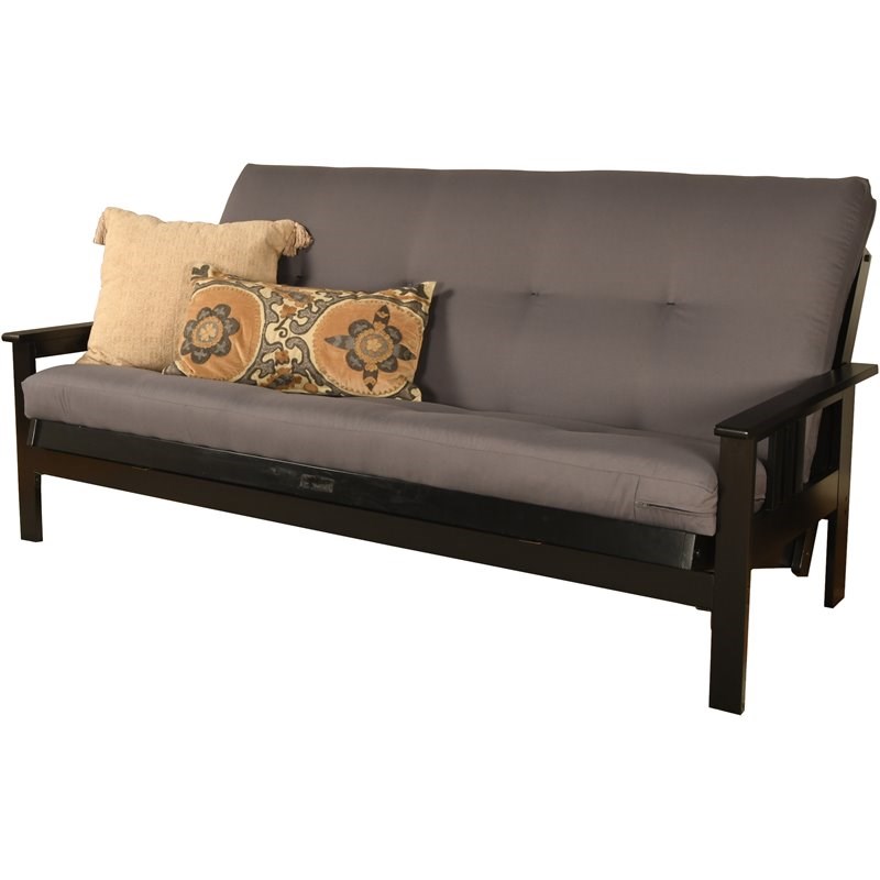 Kodiak Furniture Monterey Black Wood Futon with Twill Gray Mattress