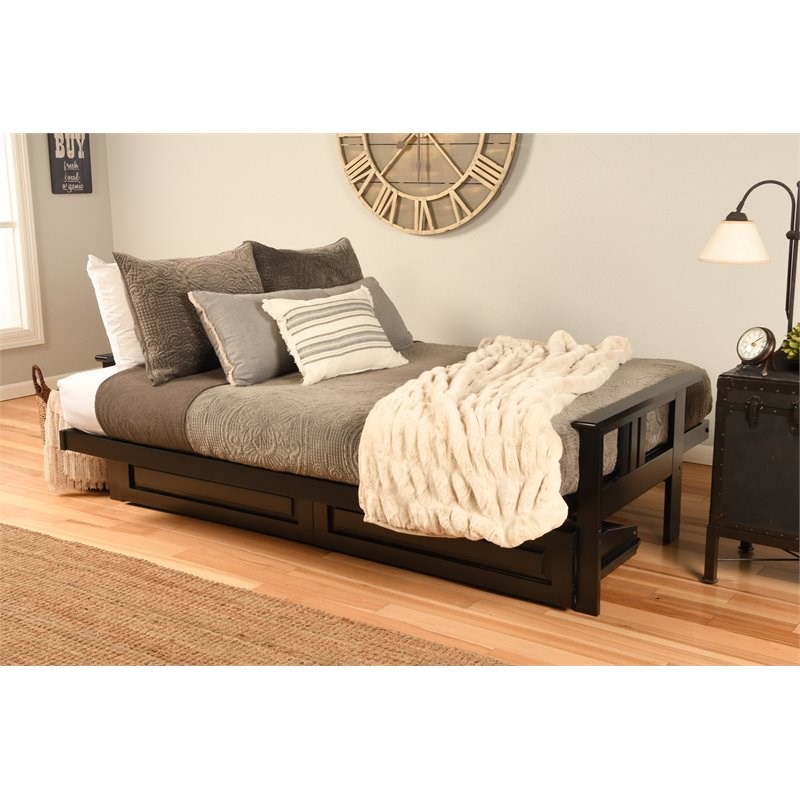 Kodiak Furniture Monterey Black Storage Wood Futon with Twill Gray Mattress