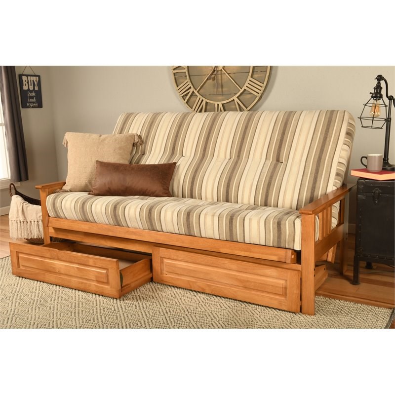 Kodiak Furniture Monterey Butternut Storage Wood Futon and Parma Gray Mattress