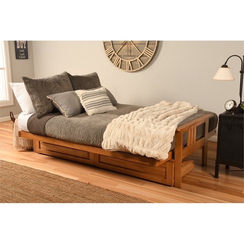 Kodiak Furniture Monterey Butternut Storage Wood Futon and Parma Gray Mattress