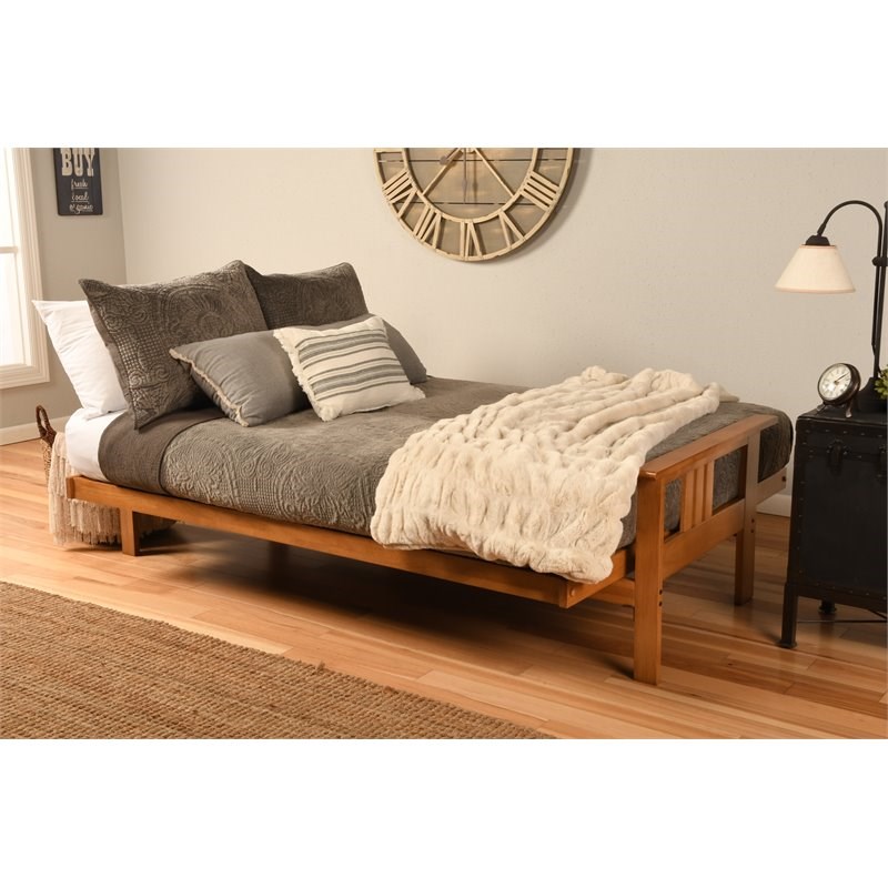 Kodiak Furniture Monterey Butternut Wood Futon with Twill Gray Mattress