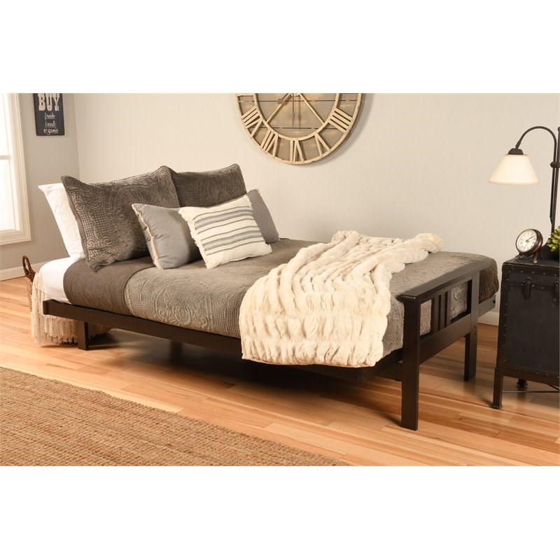Kodiak Furniture Monterey Espresso Wood Futon with Twill Gray Mattress