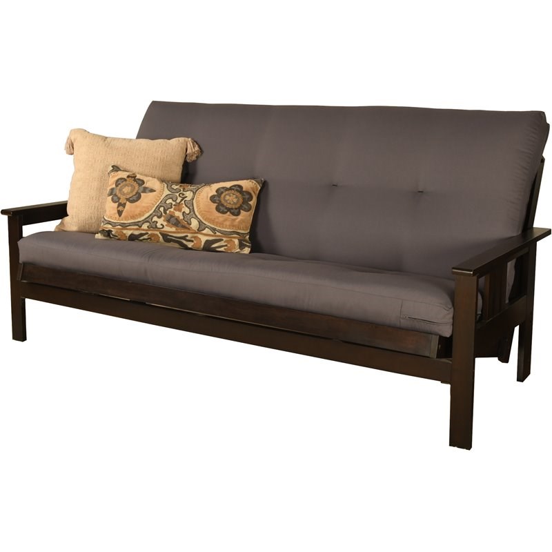 Kodiak Furniture Monterey Espresso Wood Futon with Twill Gray Mattress