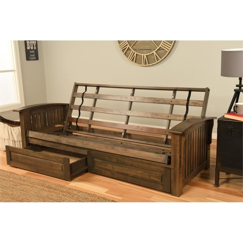 Kodiak Furniture Washington Queen-size Wood Storage Futon-Java Brown Mattress