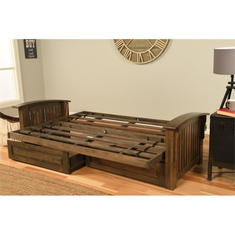 Kodiak Furniture Washington Queen-size Wood Storage Futon-Saddle Brown Mattress