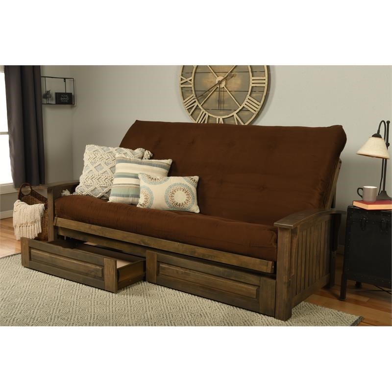 Kodiak Furniture Washington Queen-size Wood Storage Futon-Chocolate Mattress