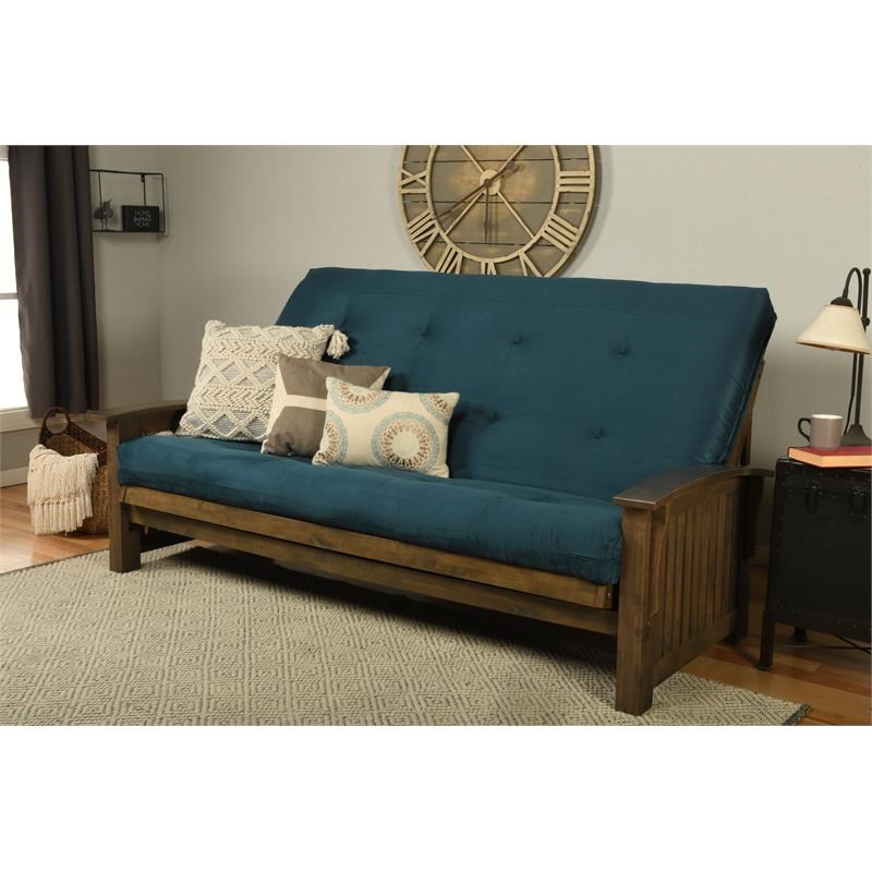Kodiak Furniture Washington Queen-size Wood Futon with Suede Blue Mattress