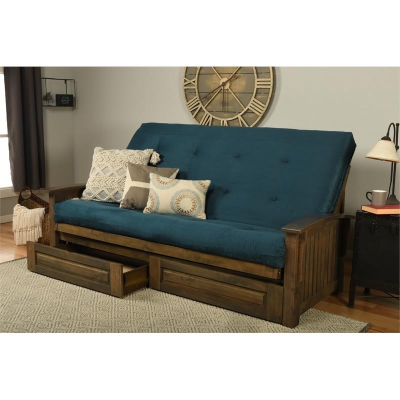 Kodiak Furniture Washington Queen-size Wood Storage Futon-Blue Mattress