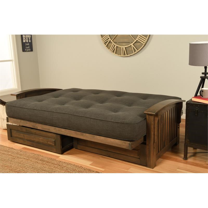 Kodiak Furniture Washington Queen-size Wood Storage Futon- Linen Stone Mattress