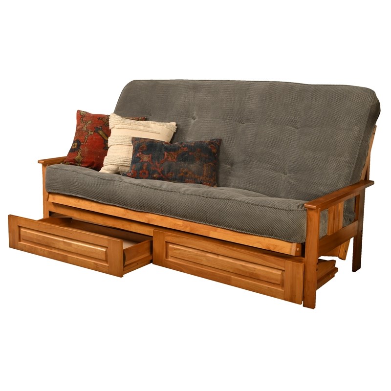Kodiak Furniture Monterey Queen-size Butternut Wood Storage Futon-Gray Mattress