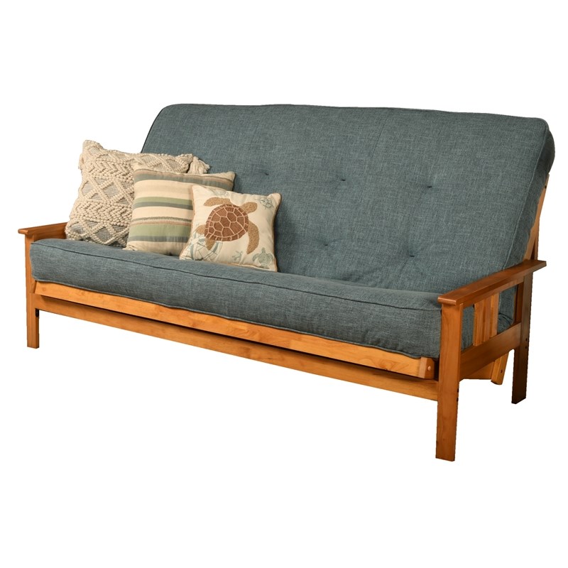 Kodiak Furniture Monterey Queen Butternut Wood Futon-Linen Aqua Blue Mattress