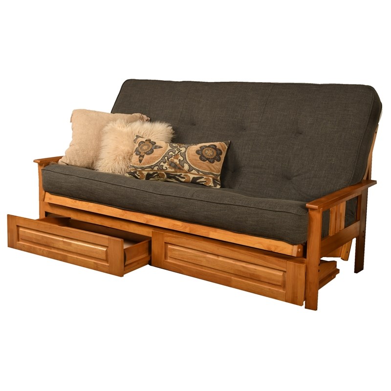 Kodiak Furniture Monterey Queen Butternut Wood Storage Futon-Charcoal Mattress