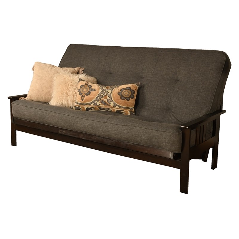 Kodiak Furniture Monterey Queen-size Espresso Wood Futon-Linen Charcoal Mattress