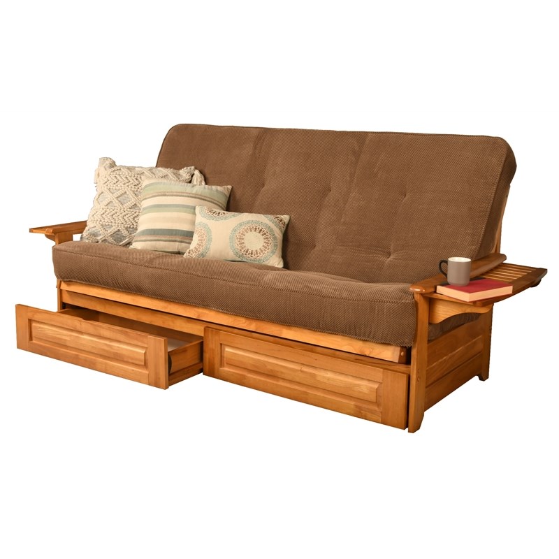 Kodiak Furniture Phoenix Queen Butternut Wood Storage Futon-Mocha Brown Mattress