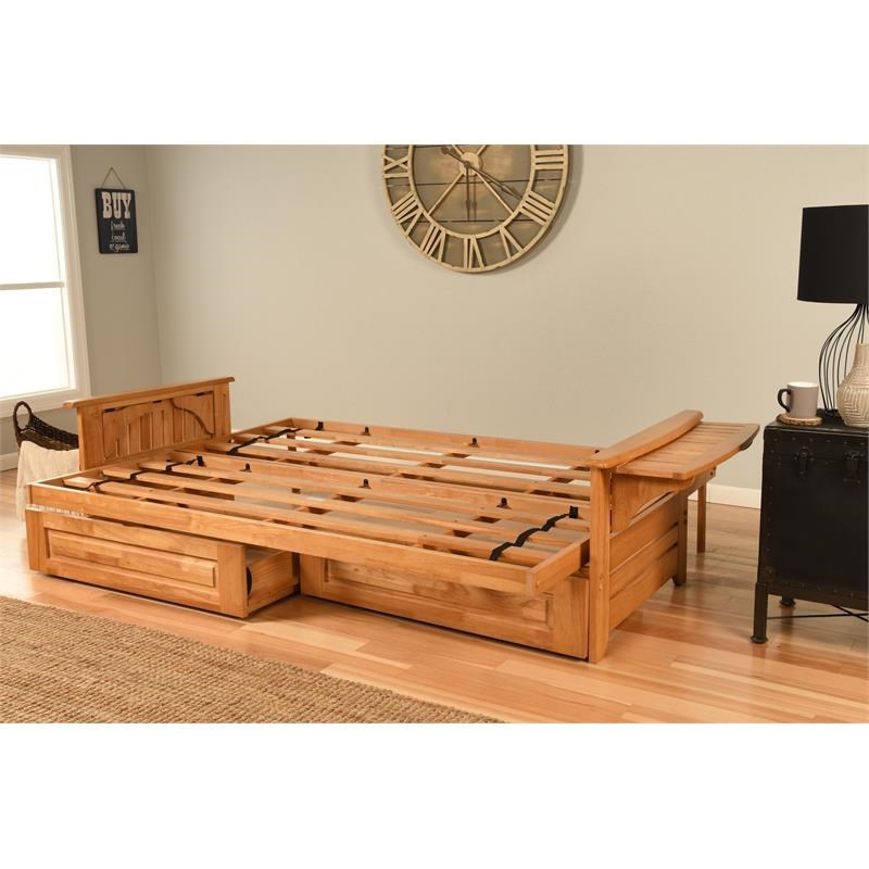 Kodiak Furniture Phoenix Queen Butternut Wood Storage Futon- Gray Mattress