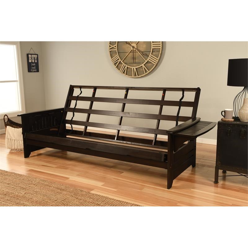 Kodiak Furniture Phoenix Queen-size Espresso Wood Futon-Linen Charcoal Mattress