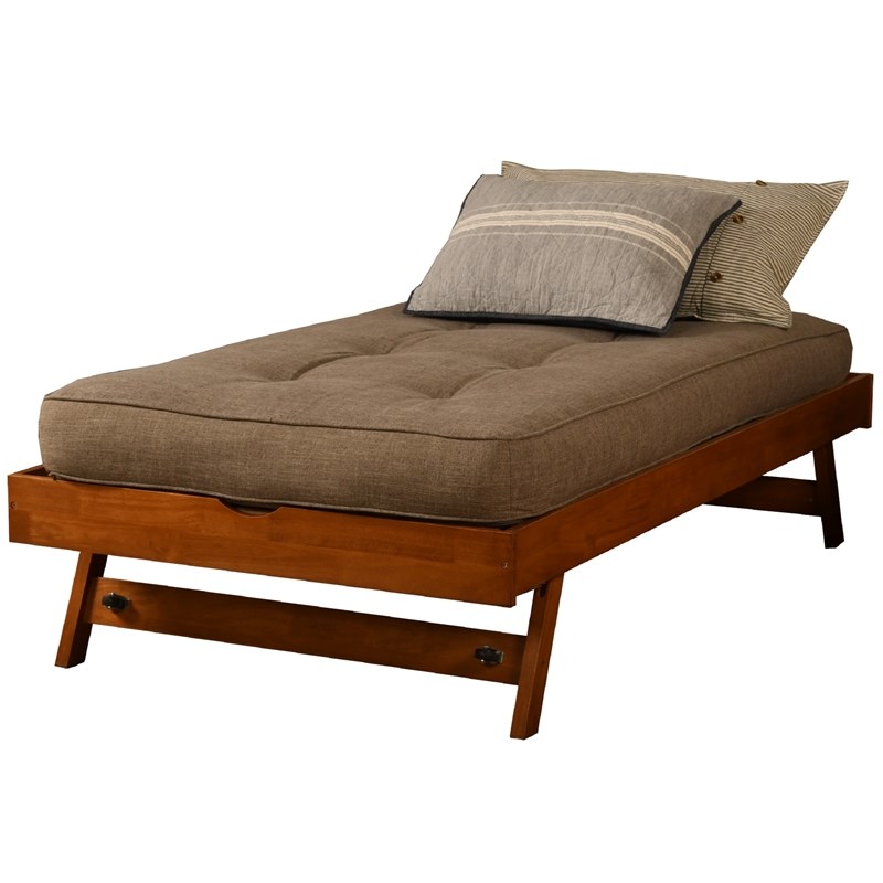 Kodiak Furniture Boho Wood Pop Up Bed in Barbados Brown with Linen