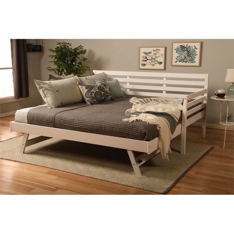Kodiak Furniture Boho Wood Daybed with Pop Up Bed in White Finish