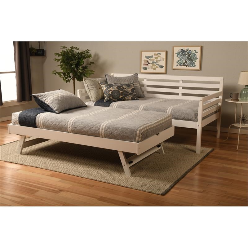 Kodiak Furniture Boho Wood Daybed with Pop Up Bed in White Finish