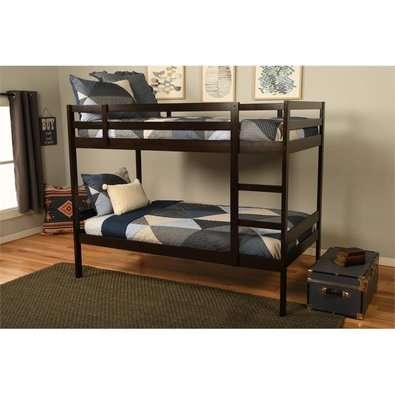 Kodiak Furniture Sydney Twin-size Wood Bunk Bed in Java Brown w/Blue Mattress