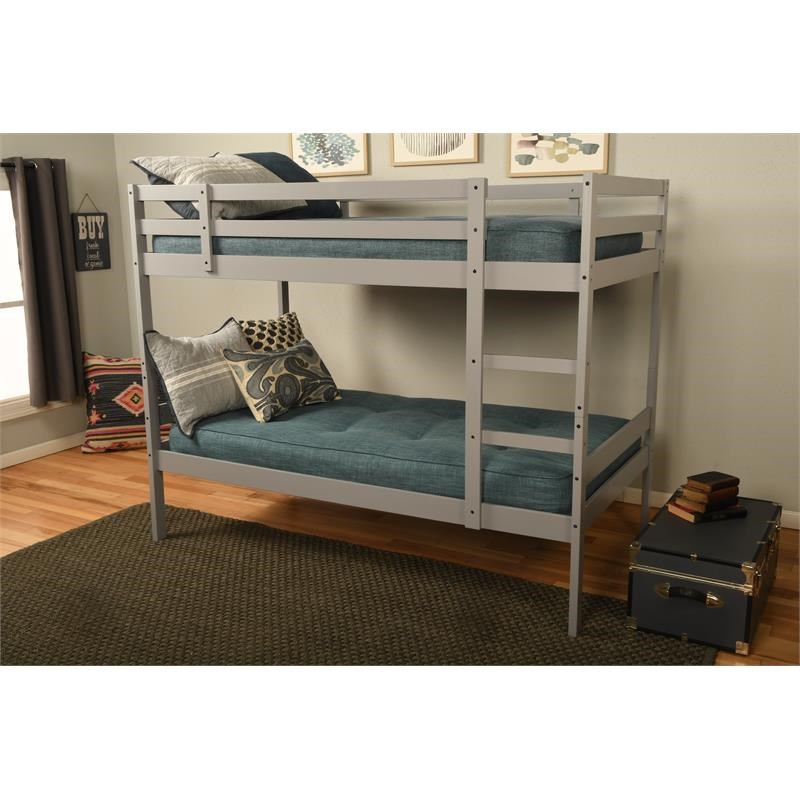 Kodiak Furniture Sydney Twin-size Wood Bunk Bed in Gray w/Aqua Blue Mattress
