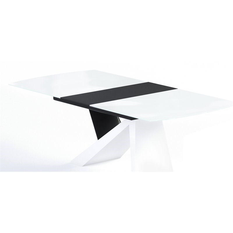 B-Modern Virtuoso Modern Tempered Glass Extension Dining Table in White/Black