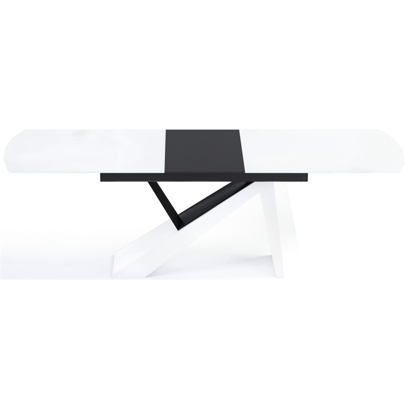 B-Modern Virtuoso Modern Tempered Glass Extension Dining Table in White/Black