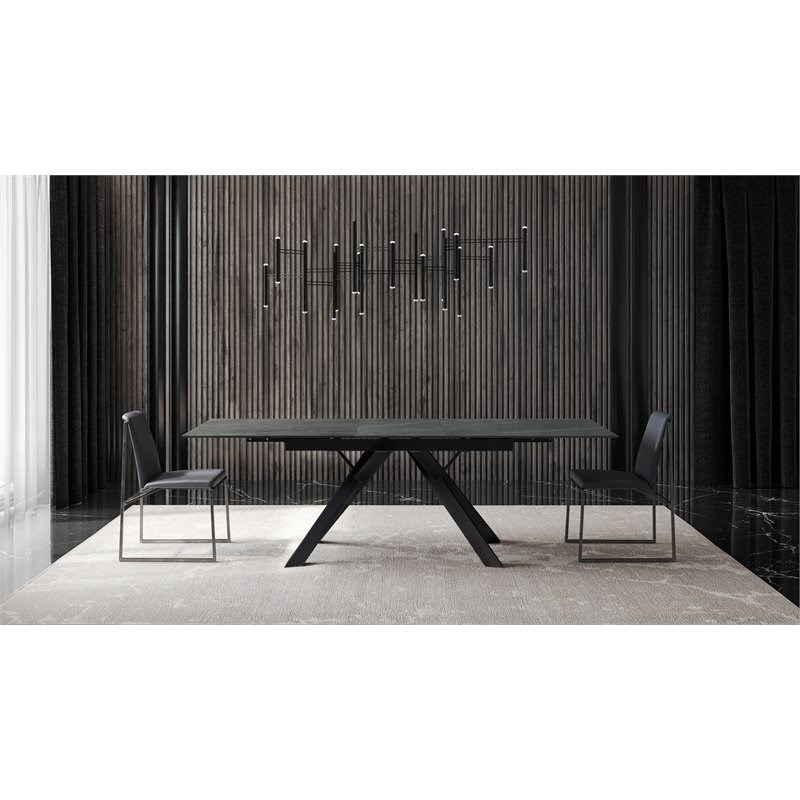 B-Modern Metal Extendable Dining Table in Black Carrera & Black Steel