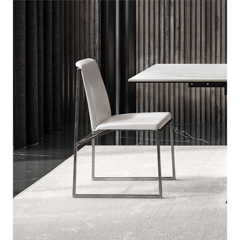 B-Modern Eco-Leather Dining Chair in White & Stainless Steel