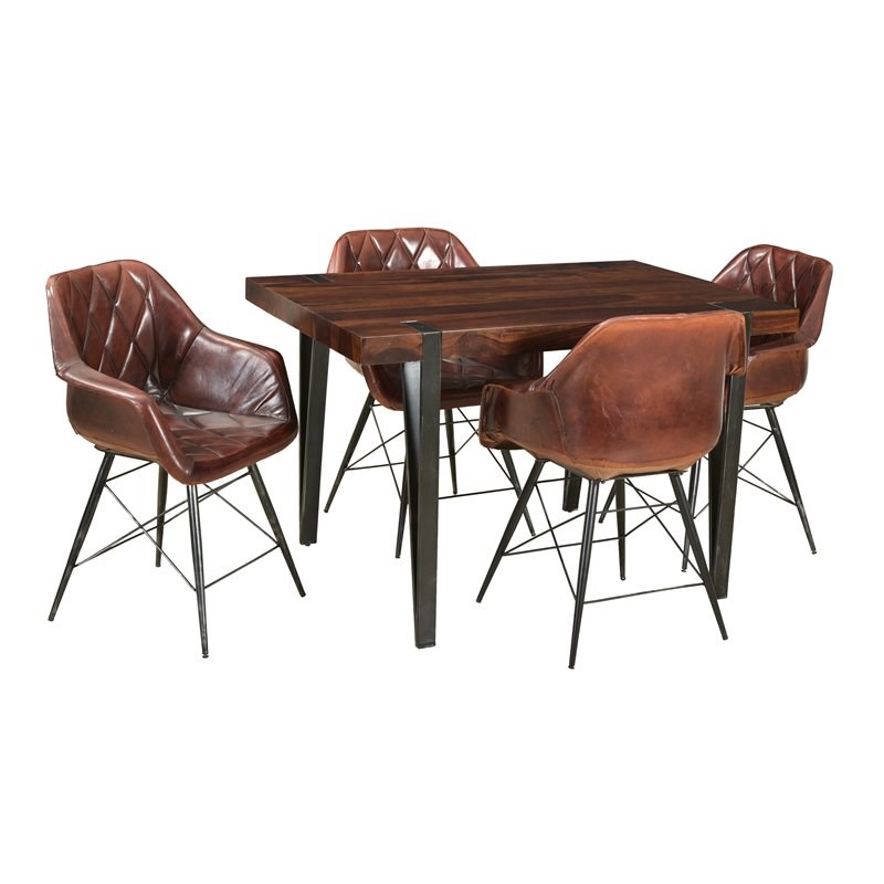 Coast To Coast Imports Bradley Wood Dining Table in Honey Brown/Antique Gunmetal