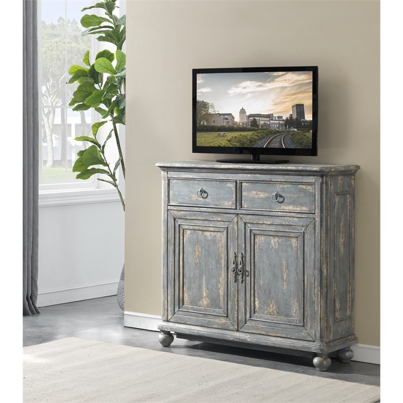 Coast To Coast Imports Joline Aged Blue Two Drawer Two Door Cabinet