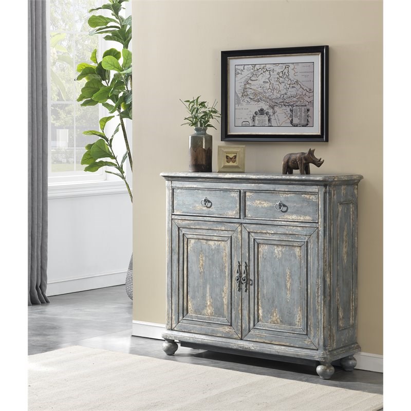 Coast To Coast Imports Joline Aged Blue Two Drawer Two Door Cabinet