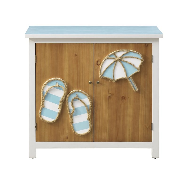 Coast To Coast Imports Beach Fun Brown Blue and White Two Door Cabinet