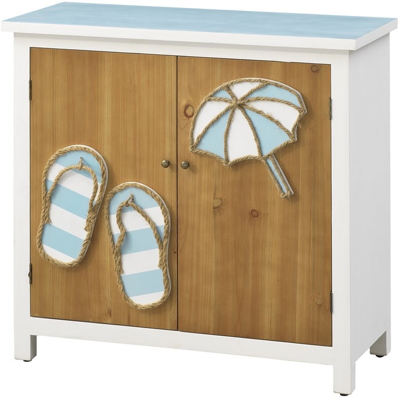 Coast To Coast Imports Beach Fun Brown Blue and White Two Door Cabinet