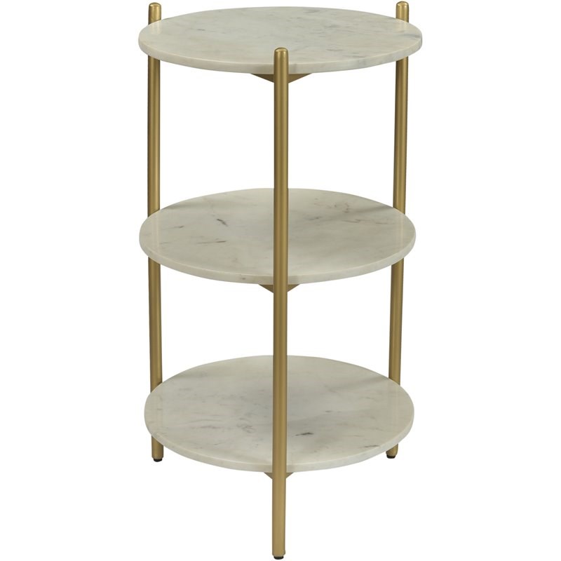 Coast To Coast Imports White Marble & Gold Powder Coat 3-Tier Round Accent Table