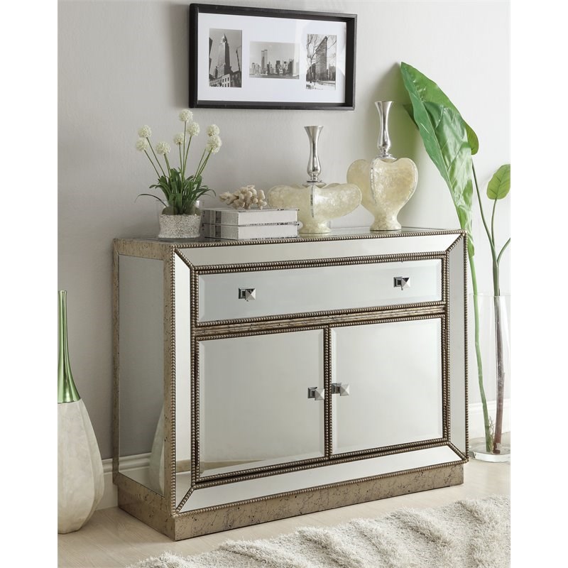 Coast To Coast Imports Estaline Champagne and Mirror One Drawer Two Door Cabinet