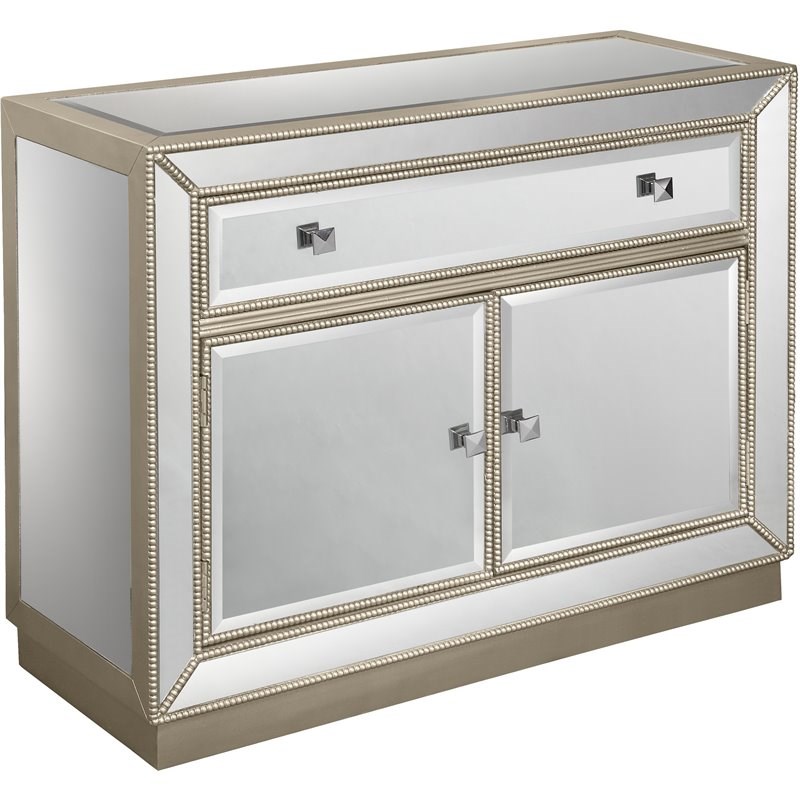 Coast To Coast Imports Estaline Champagne and Mirror One Drawer Two Door Cabinet