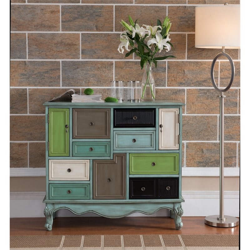 Coast To Coast Imports Leslie Multicolor Nine Drawer Two Door Cabinet