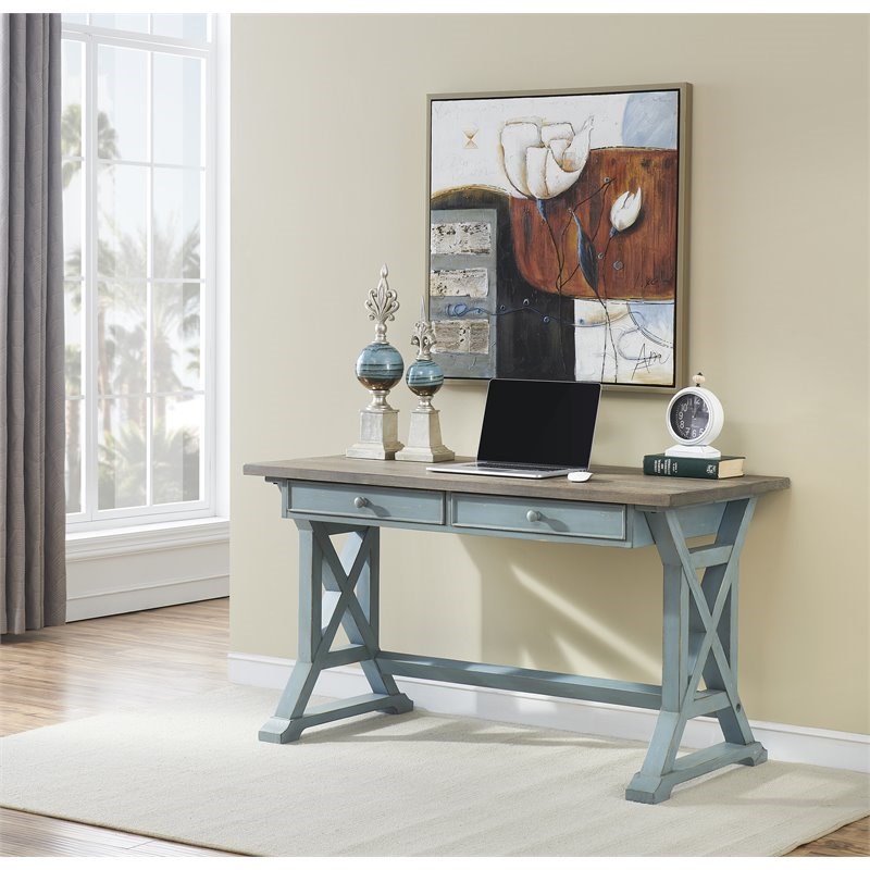 Coast To Coast Imports Bar Harbor Solid Wood Blue 2-Drawer Writing Desk