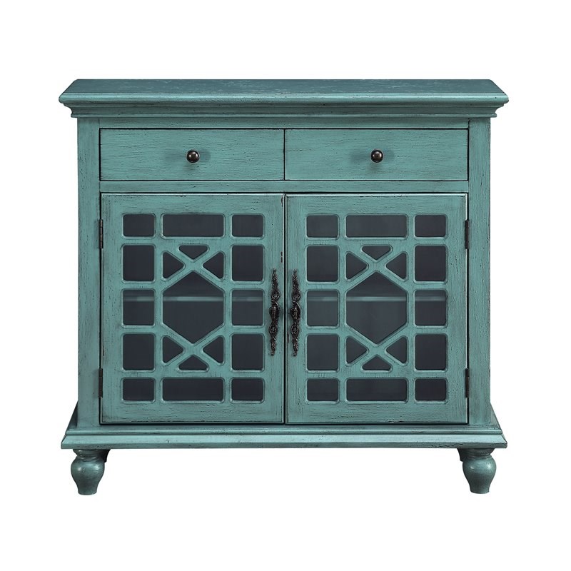 Coast To Coast Imports Bayberry Blue Rub-Through Two Drawer Two Door Cupboard