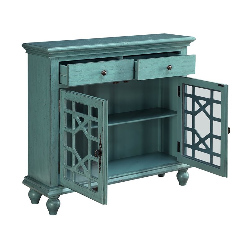 Coast To Coast Imports Bayberry Blue Rub-Through Two Drawer Two Door Cupboard