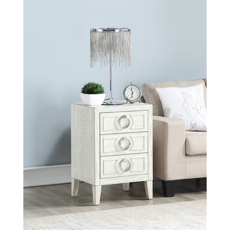 Coast To Coast Imports Reeds White Three Drawer Chairside Chest