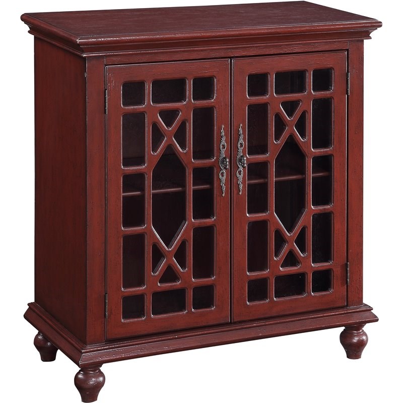 Coast To Coast Imports Esnon Texture Red 2-Door Cabinet w/Chippendale Fretwork