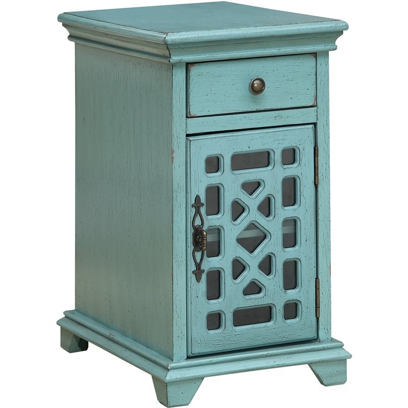 Coast To Coast Imports Bayberry Blue Rub-through 1-Drawe/Door Chairside Cabinet