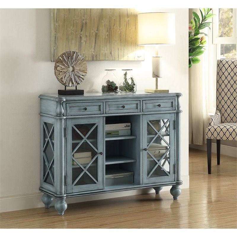 Coast To Coast Imports Mabry Mill Burnished Blue Three Drawer Two Door Credenza