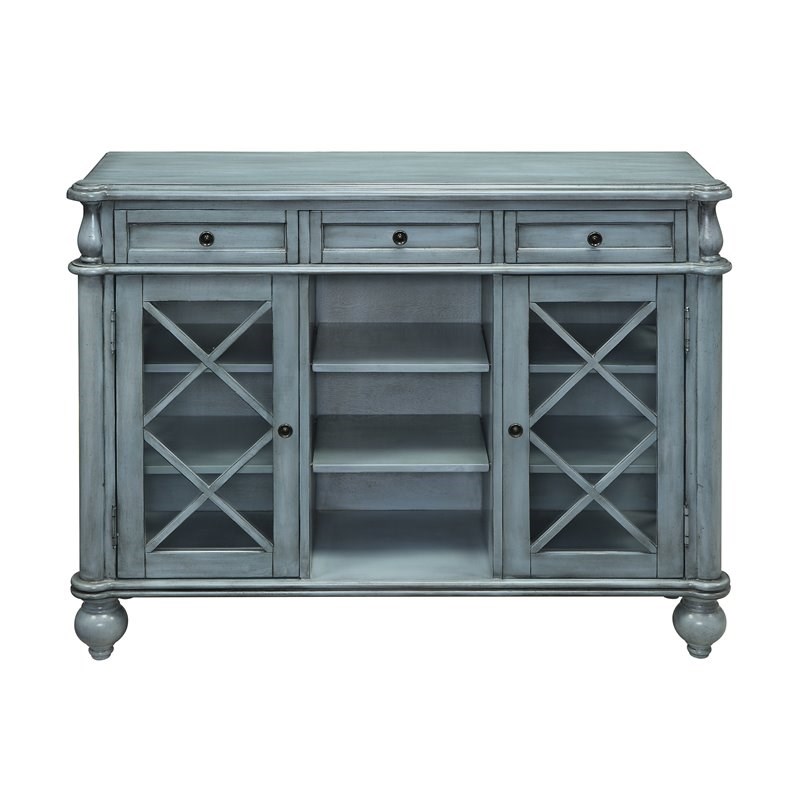 Coast To Coast Imports Mabry Mill Burnished Blue Three Drawer Two Door Credenza