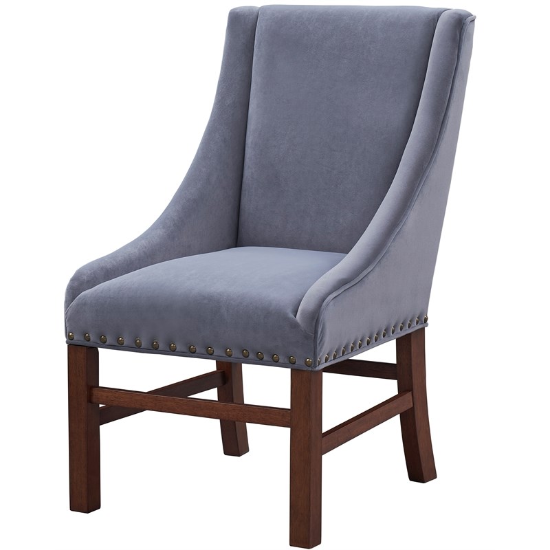 Coast to Coast Imports Accent Dining Chair in Blue Gray Upholstery / Brown Frame