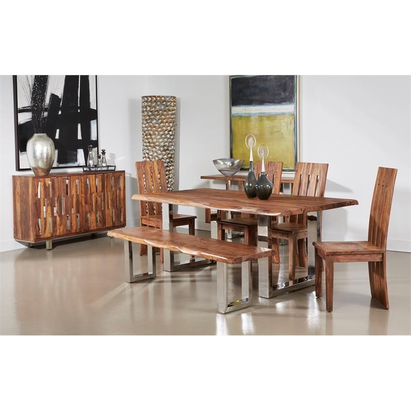 Coast to Coast Imports Brownstone 2 Wood Dining Bench with Brown Top/Chrome base