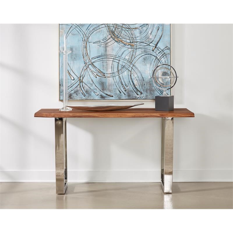 Coast to Coast Imports Brownstone 2 Wood Console Table w/ Brown Top/Chrome base