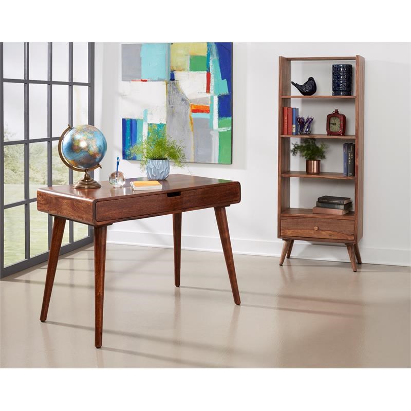 Coast to Coast Imports Campo Warm Brown Wood Writing Desk with Golden Tones